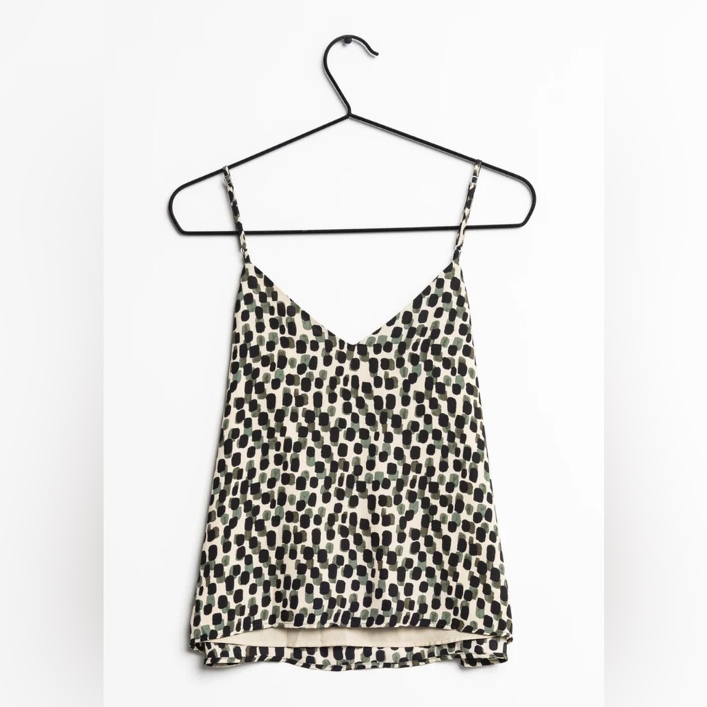 Banana Republic Cream Green and Black Printed Silk Cami